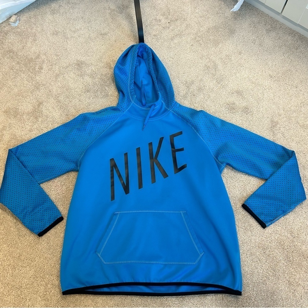 NIKE blue mesh sleeve kangaroo hoodie sweatshirt Sz XL
